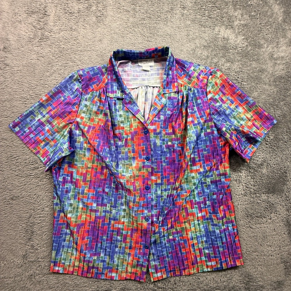 Beverley of California Shirt Womens XL Multi Color Excellent Vintage Art To Wear